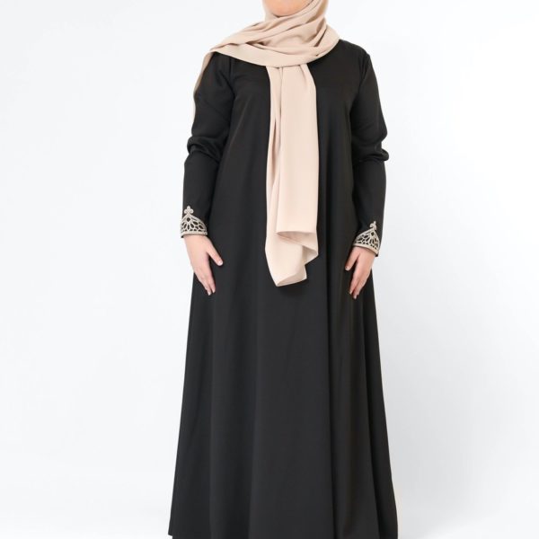 Abaya Ihsane AÏd 2022 noir vetements femmes musulmane hijab soie de Medine beige