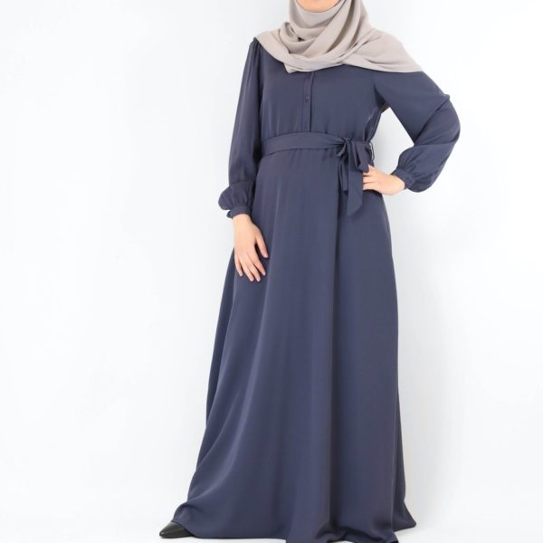 robe longue evasée Hind bleu pour hijab soie de Medine gris