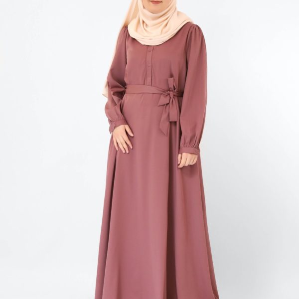 robe longue evasée Hind framboise hijab soie de Medine rose jpg