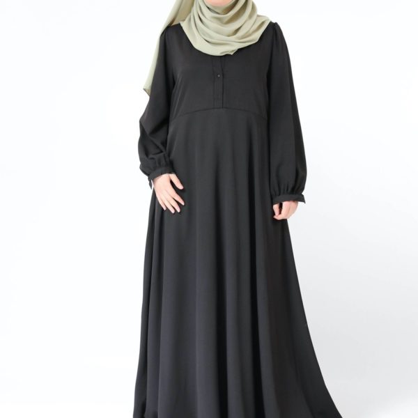 robe longue evasée Hind noir hijab soie de Medine vert