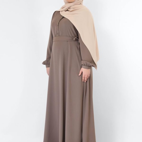 robe longue evasée Hind taupe hijab soie de Medine beige 2